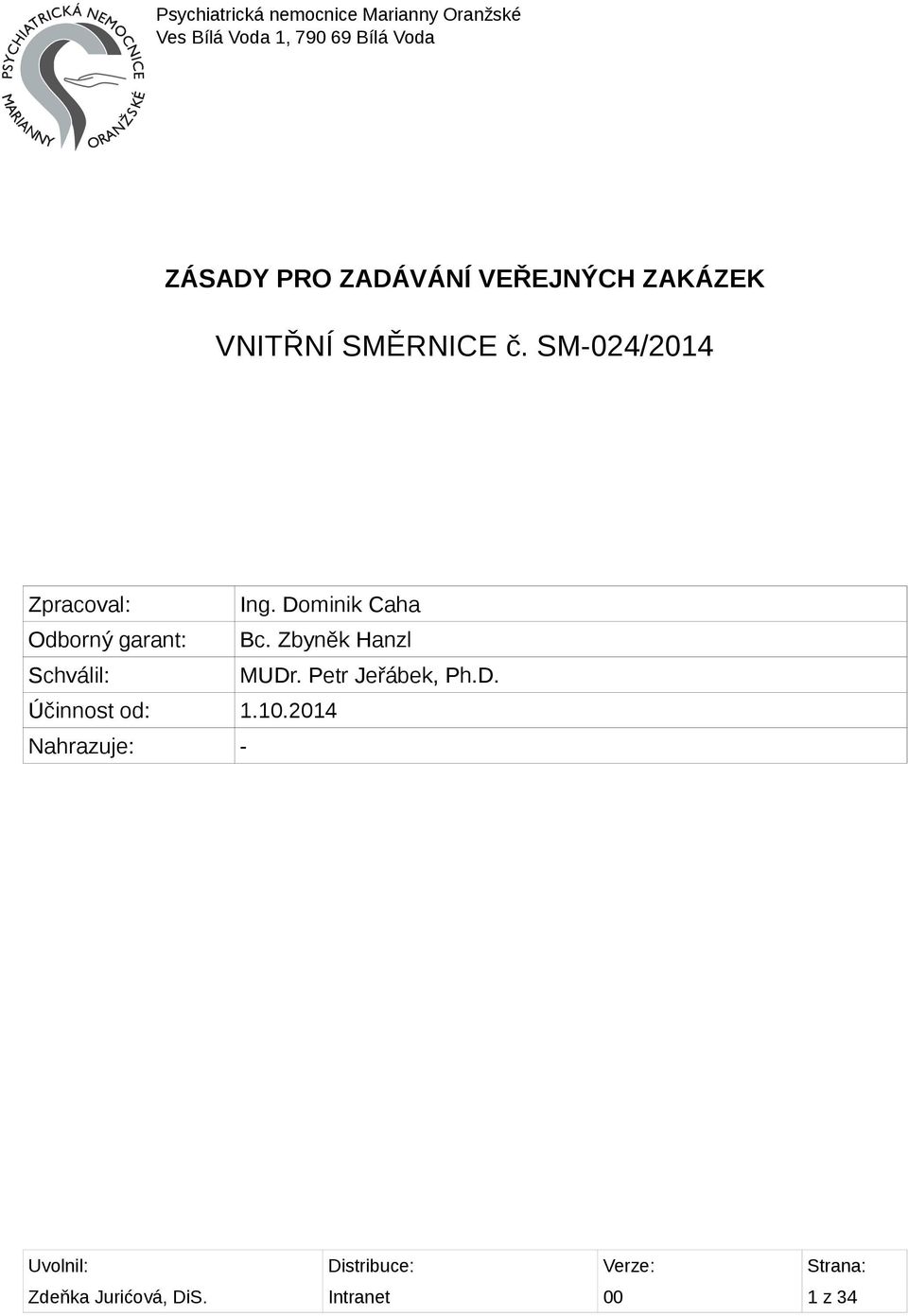 SM-024/2014 Zpracoval: Ing. Dominik Caha Odborný garant: Bc.