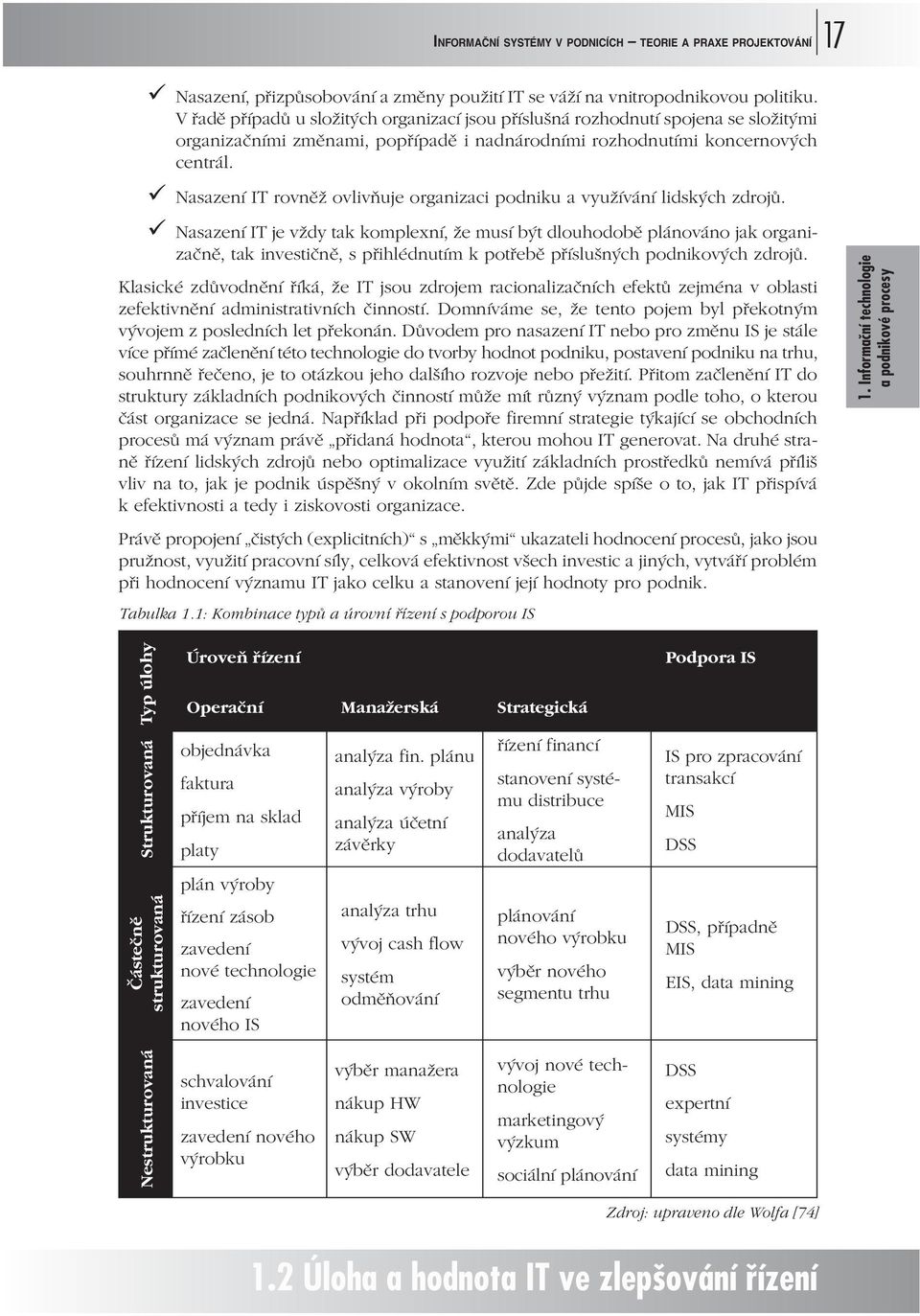 ü Nasazení IT rovněž ovlivňuje organizaci podniku a využívání lidských zdrojů.