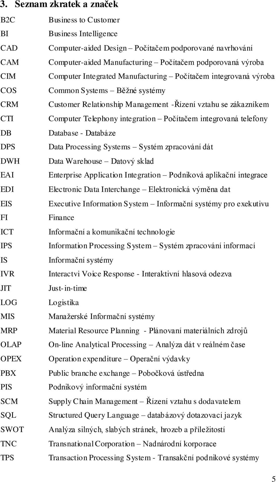 integration Počítačem integrovaná telefony DB Database - Databáze DPS Data Processing Systems Systém zpracování dát DWH Data Warehouse Datový sklad EAI Enterprise Application Integration Podniková