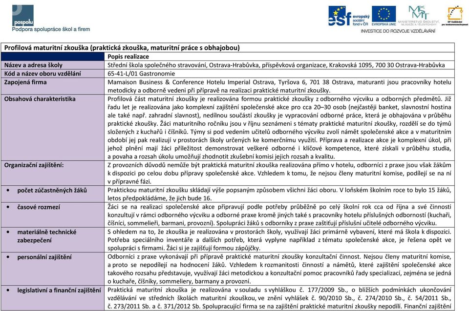 jsou pracovníky hotelu metodicky a odborně vedeni při přípravě na realizaci praktické maturitní zkoušky.