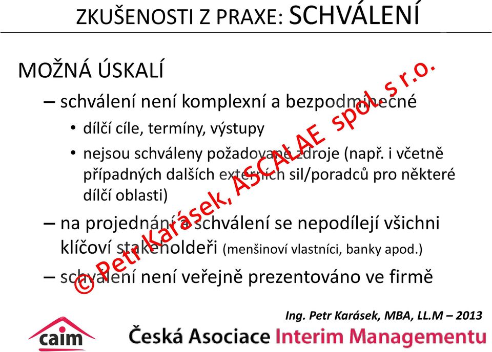 i včetně případných dalších externích sil/poradců pro některé dílčí oblasti) na projednání a