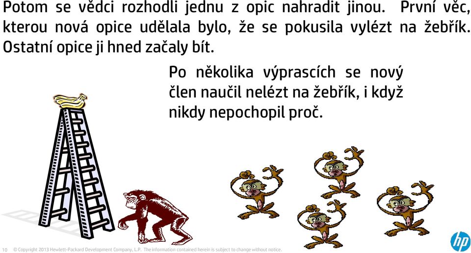 vylézt na žebřík. Ostatní opice ji hned začaly bít.