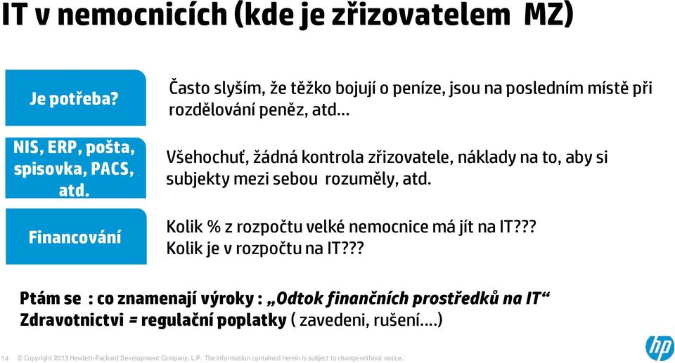 .. Všehochuť, žádná kontrola zřizovatele, náklady na to, aby si subjekty mezi sebou rozuměly, atd.