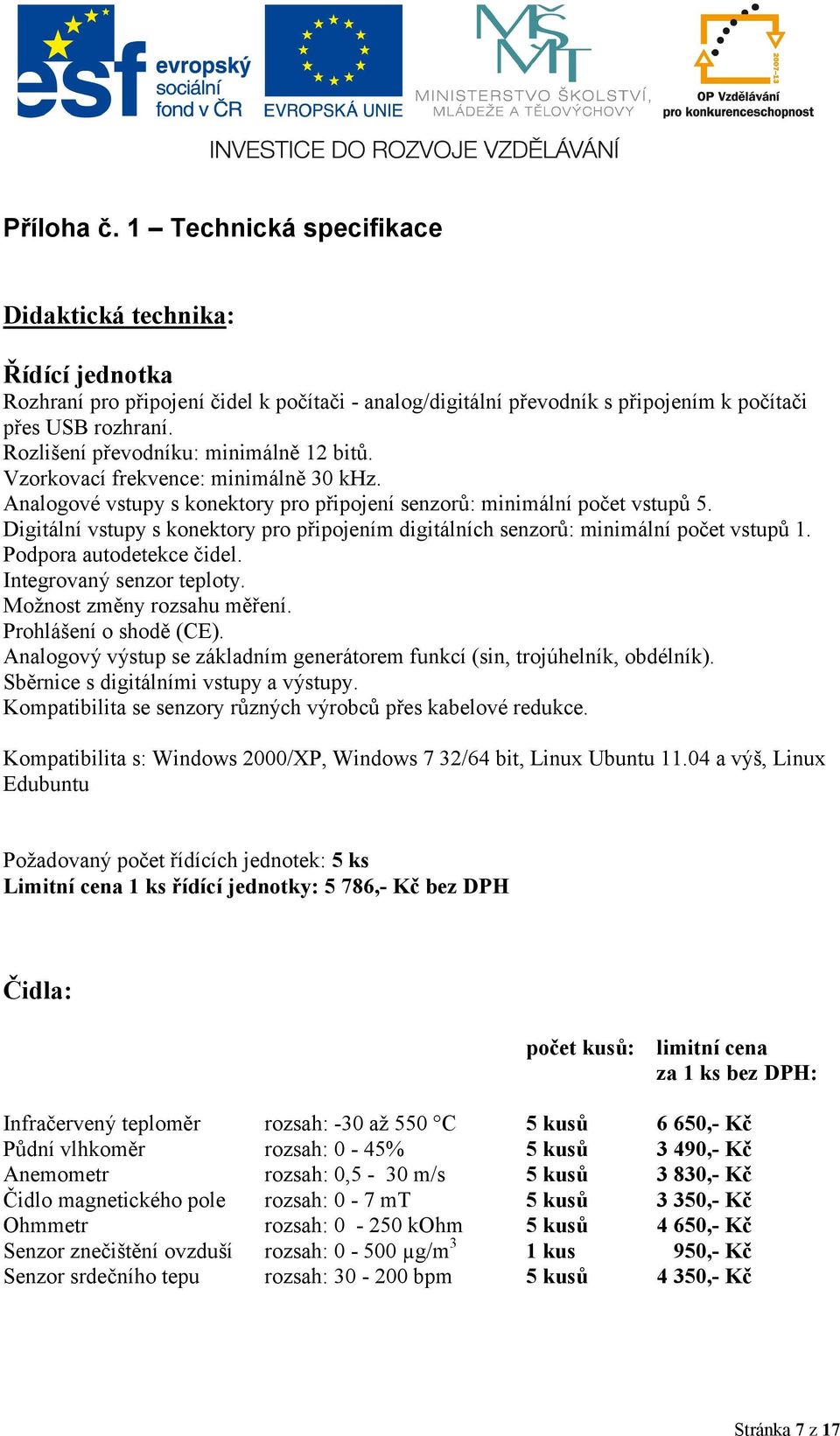 Digitální vstupy s konektory pro připojením digitálních senzorů: minimální počet vstupů 1. Podpora autodetekce čidel. Integrovaný senzor teploty. Možnost změny rozsahu měření. Prohlášení o shodě (CE).