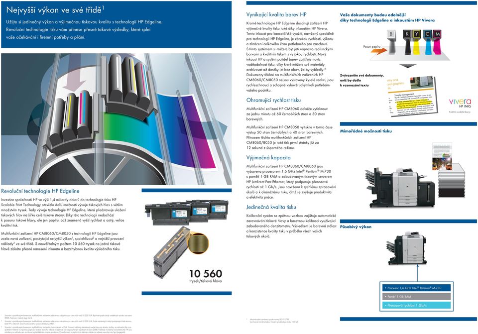 Vynikající kvalita barev HP Kromě technologie HP Edgeline dosahují zařízení HP výjimečné kvality tisku také díky inkoustům HP Vivera.