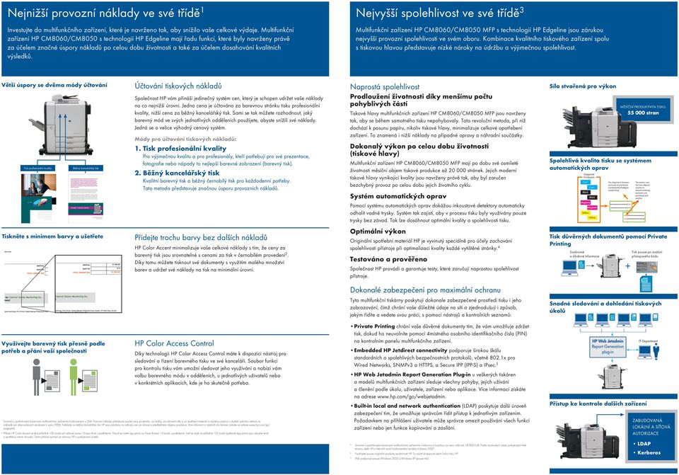 kvalitních výsledků. Nejvyšší spolehlivost ve své třídě 3 Multifunkční zařízení HP CM8060/CM8050 MFP s technologií HP Edgeline jsou zárukou nejvyšší provozní spolehlivosti ve svém oboru.