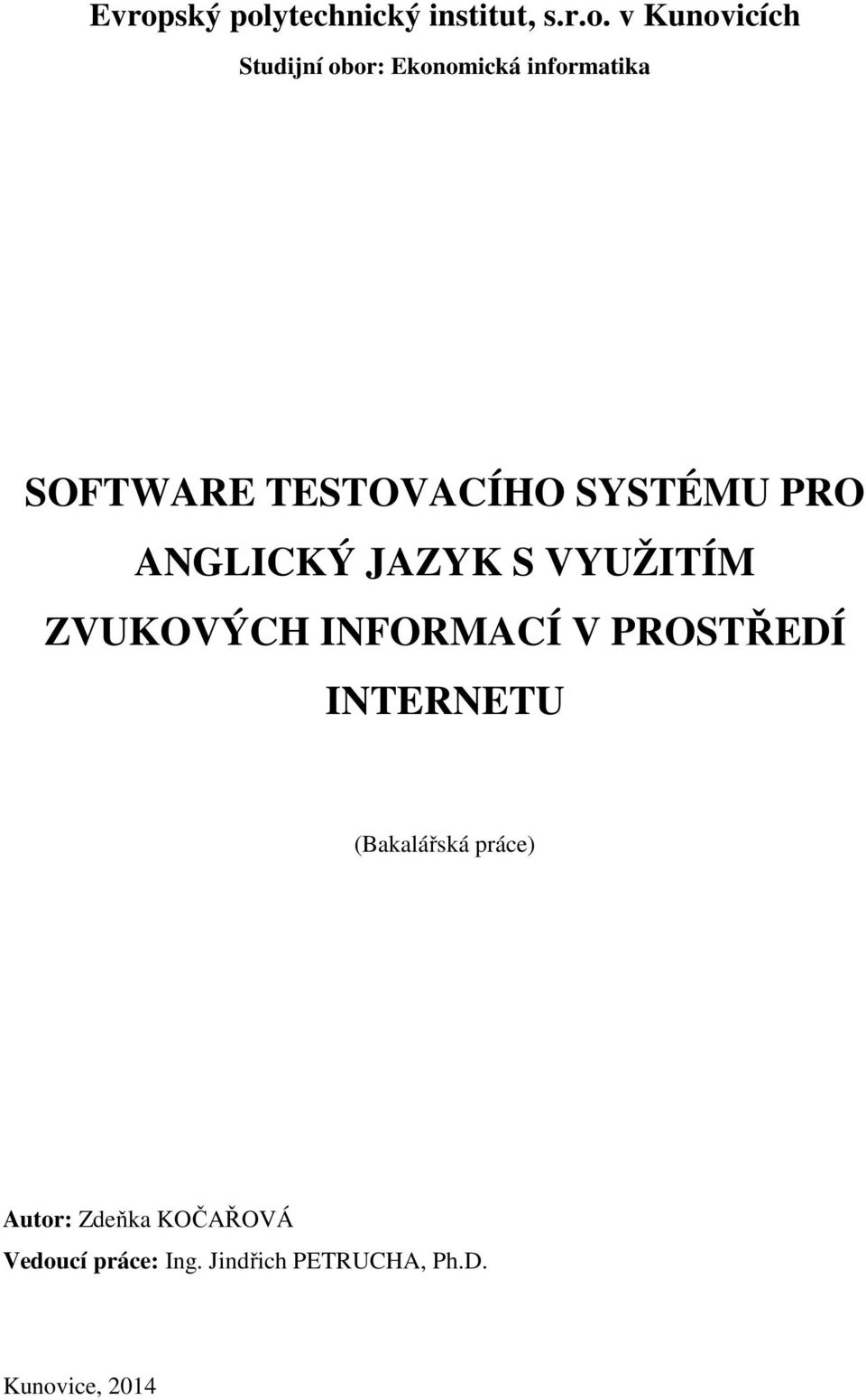 VYUŽITÍM ZVUKOVÝCH INFORMACÍ V PROSTŘEDÍ INTERNETU (Bakalářská práce)