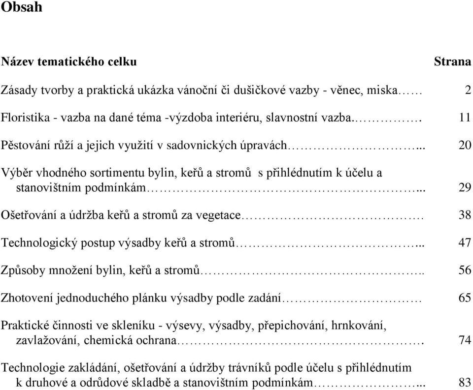 .. 29 Ošetřování a údržba keřů a stromů za vegetace. 38 Technologický postup výsadby keřů a stromů... 47 Způsoby množení bylin, keřů a stromů.