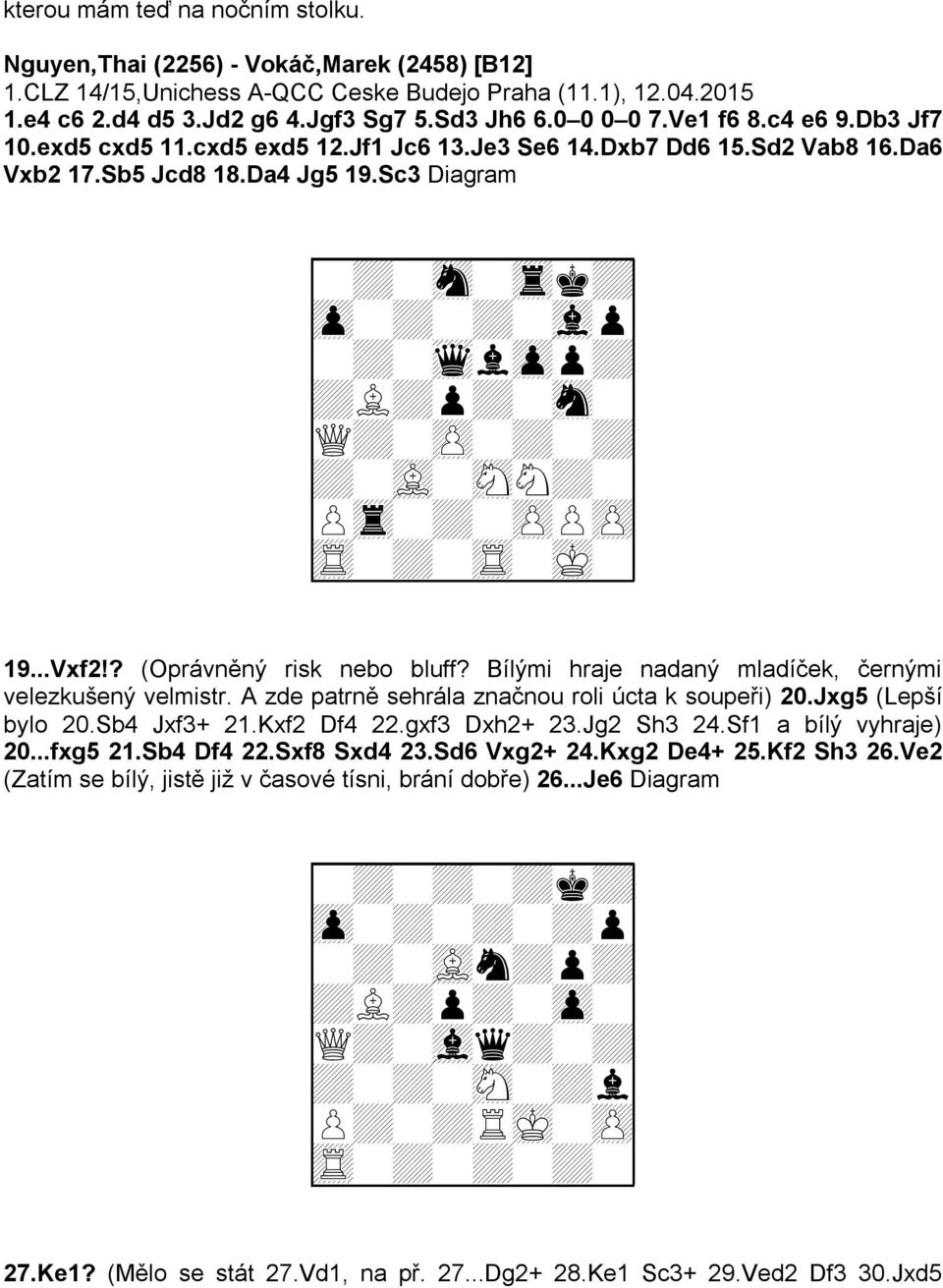 Sc3 Diagram 9-+-sn-trk+0 9zp-+-+-vlp0 9-+-wqlzpp+0 9+L+p+-sn-0 9Q+-zP-+-+0 9+-vL-sNN+-0 9Ptr-+-zPPzP0 9tR-+-tR-mK-0 19...Vxf2!? (Oprávněný risk nebo bluff?