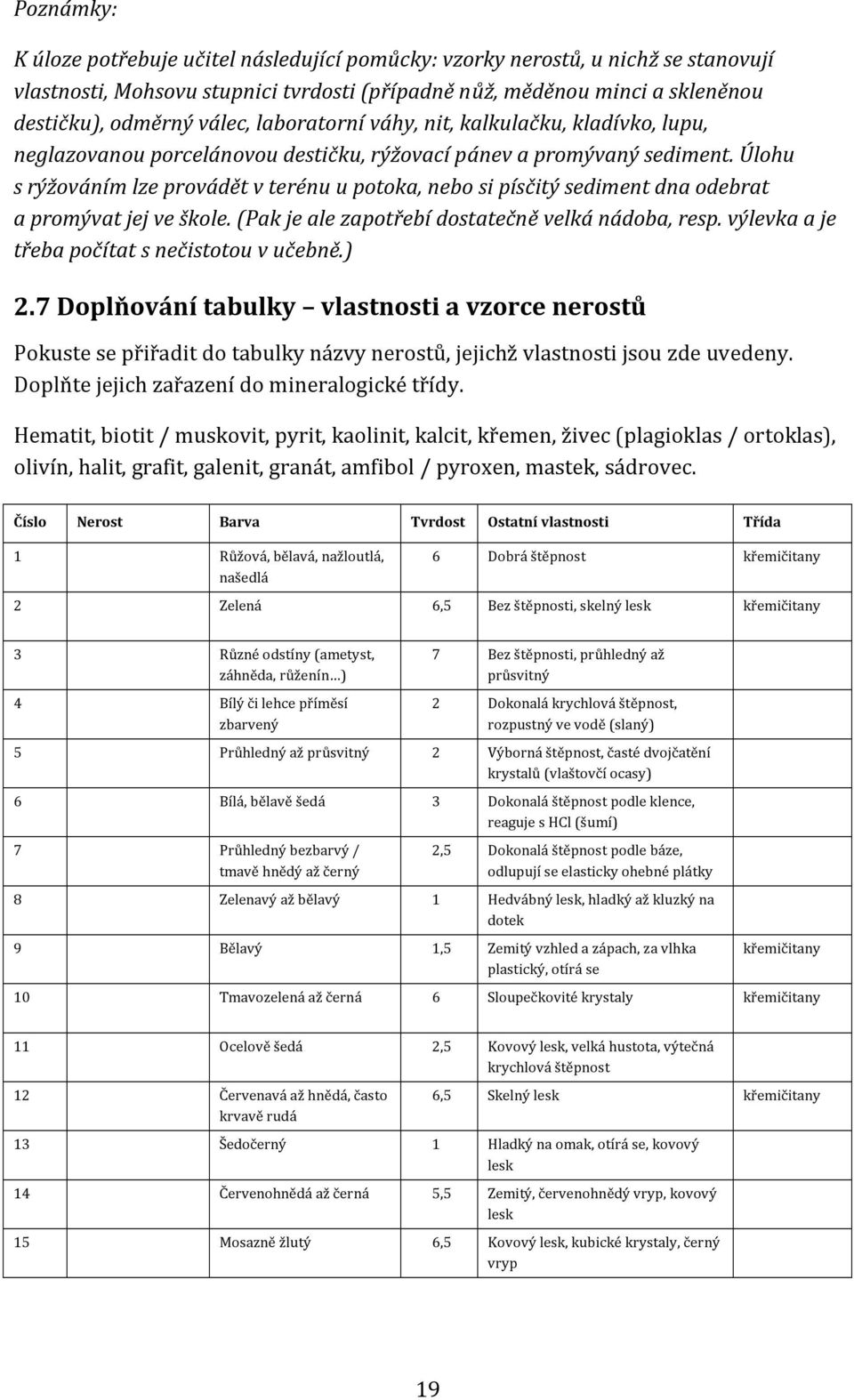 Úlohu s rýžováním lze provádět v terénu u potoka, nebo si písčitý sediment dna odebrat a promývat jej ve škole. (Pak je ale zapotřebí dostatečně velká nádoba, resp.