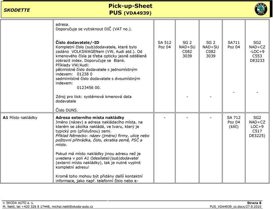 Zdroj pro tisk: systémová kmenová data dodavatele SA 512 Poz 04 SG 2 NAD+SU C082 3039 - SG 2 NAD+SU C082 3039 - SA711 Poz 04 - SG2 NAD+CZ -LOC+9 C553 DE3233 - Číslo DUNS.