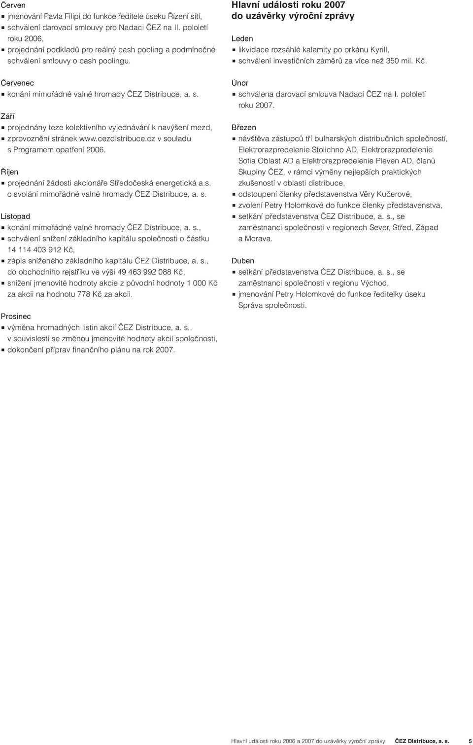 Hlavní události roku 2007 do uzávěrky výroční zprávy Leden likvidace rozsáhlé kalamity po orkánu Kyrill, schválení investičních záměrů za více než 350 mil. Kč.