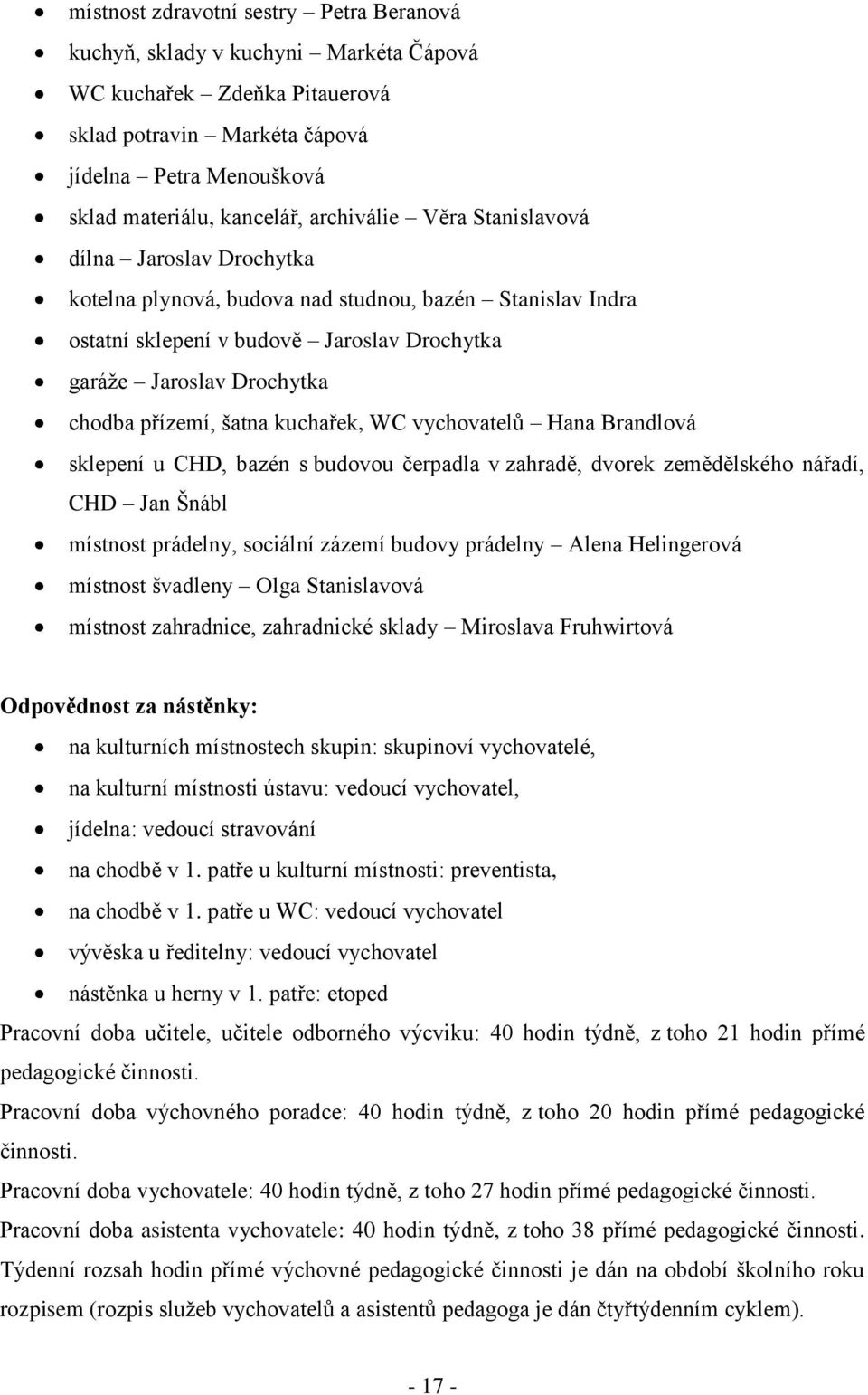 šatna kuchařek, WC vychovatelů Hana Brandlová sklepení u CHD, bazén s budovou čerpadla v zahradě, dvorek zemědělského nářadí, CHD Jan Šnábl místnost prádelny, sociální zázemí budovy prádelny Alena