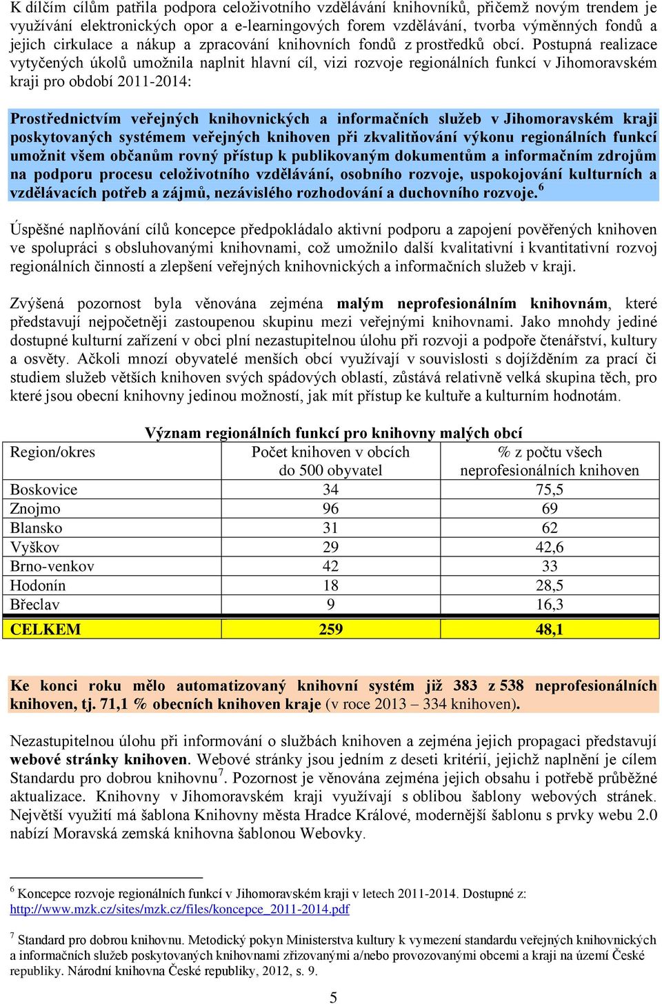 Postupná realizace vytyčených úkolů umožnila naplnit hlavní cíl, vizi rozvoje regionálních funkcí v Jihomoravském kraji pro období 2011-2014: Prostřednictvím veřejných knihovnických a informačních