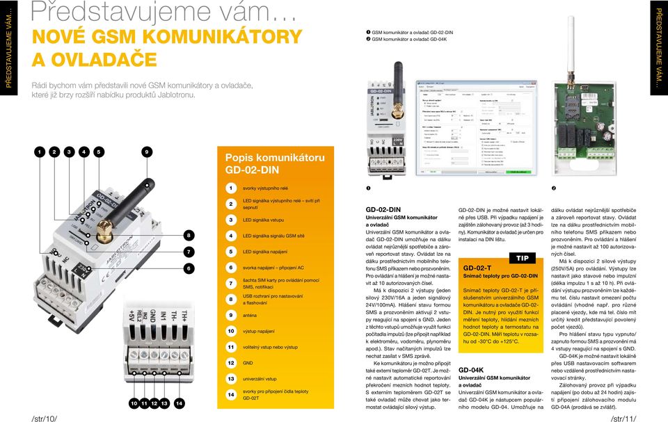 relé svítí při 2 sepnutí 3 LED signálka vstupu 4 LED signálka signálu GSM sítě 5 LED signálka napájení 6 svorka napájení připojení AC šachta SIM karty pro ovládání pomocí 7 SMS, notifikaci USB