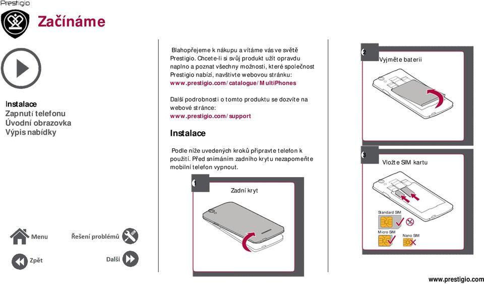 /catalogue/multiphones 2 TakVyjm te baterii Instalace Zapnutí telefonu Úvodní obrazovka Výpis nabídky Další podrobnosti o tomto produktu se