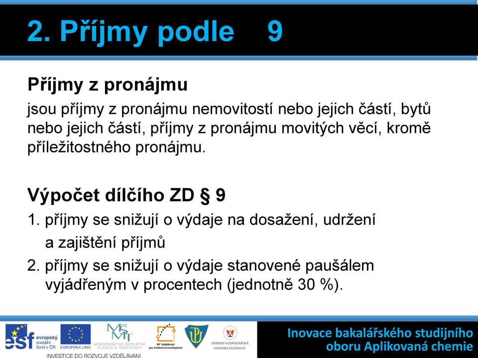 Výpočet dílčího ZD 9 1.