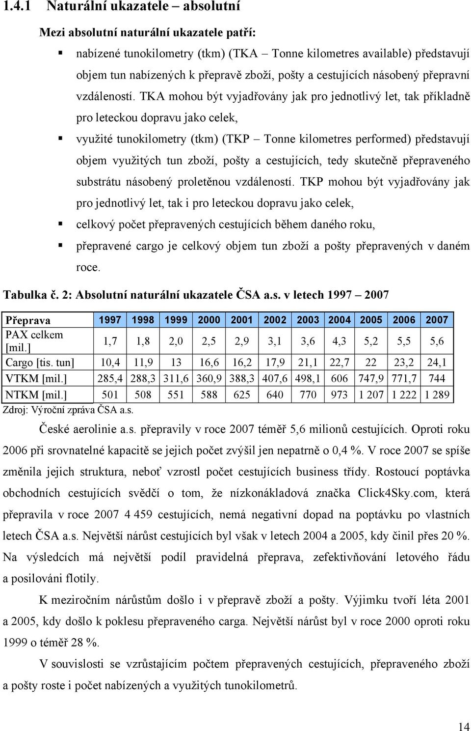 TKA mohou být vyjadřovány jak pro jednotlivý let, tak příkladně pro leteckou dopravu jako celek, využité tunokilometry (tkm) (TKP Tonne kilometres performed) představují objem využitých tun zboží,