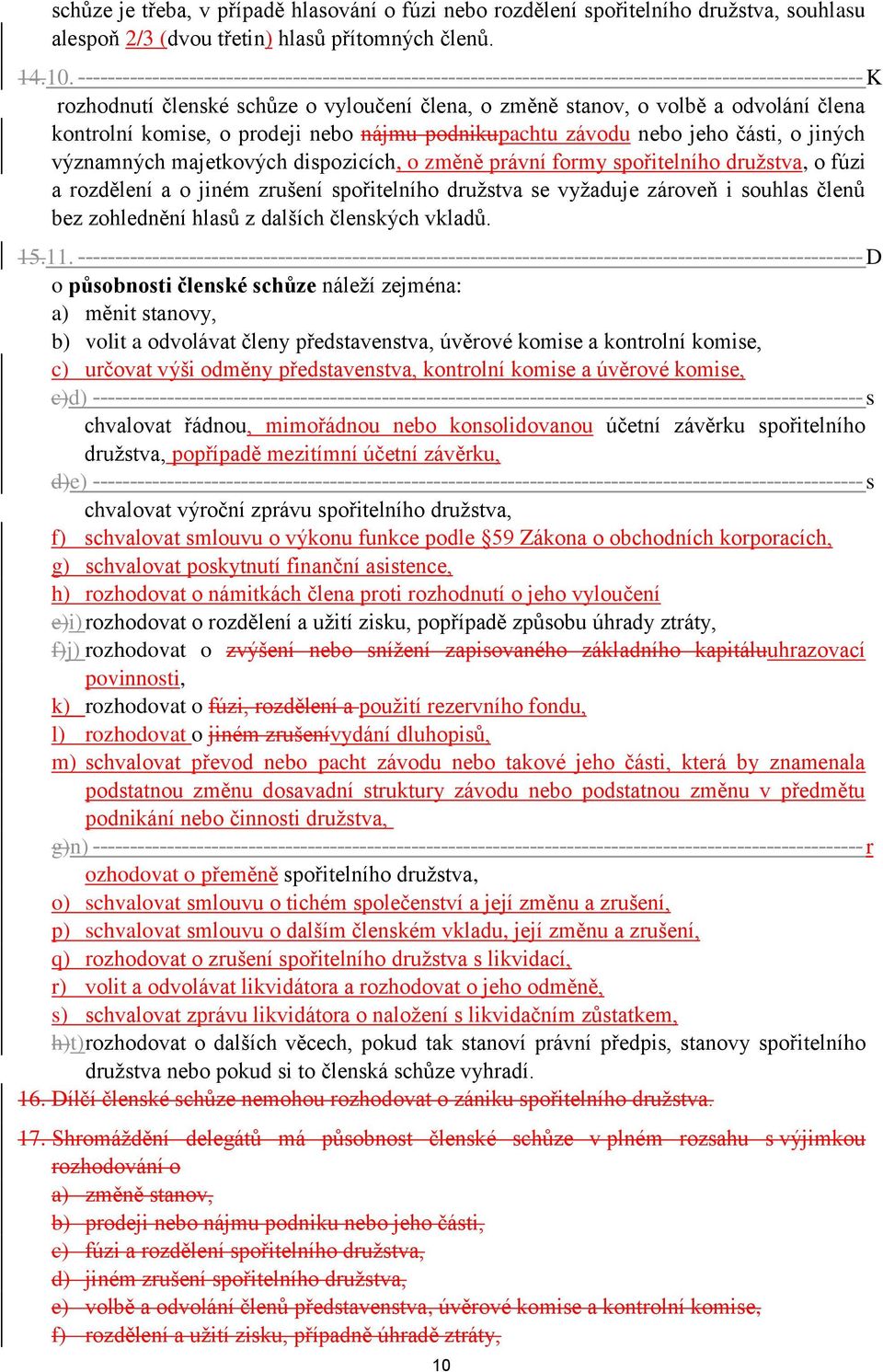 kontrolní komise, o prodeji nebo nájmu podnikupachtu závodu nebo jeho části, o jiných významných majetkových dispozicích, o změně právní formy spořitelního družstva, o fúzi a rozdělení a o jiném