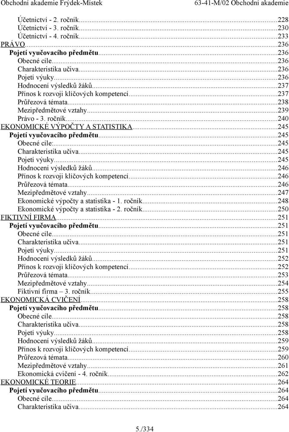 ..245 Pojetí vyučovacího předmětu...245 Obecné cíle:...245 Charakteristika učiva...245 Pojetí výuky...245 Hodnocení výsledků žáků...246 Přínos k rozvoji klíčových kompetencí...246 Průřezová témata.