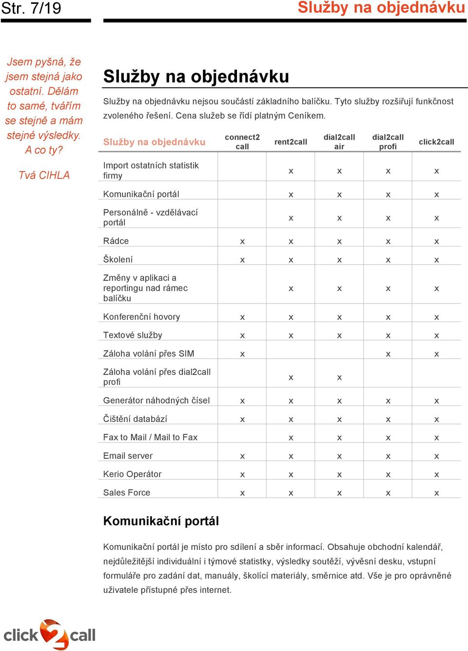 Služby na objednávku Import ostatních statistik firmy connect2 call rent2call air click2call Komunikační portál Personálně - vzdělávací portál Rádce Školení Změny v aplikaci a reportingu nad rámec