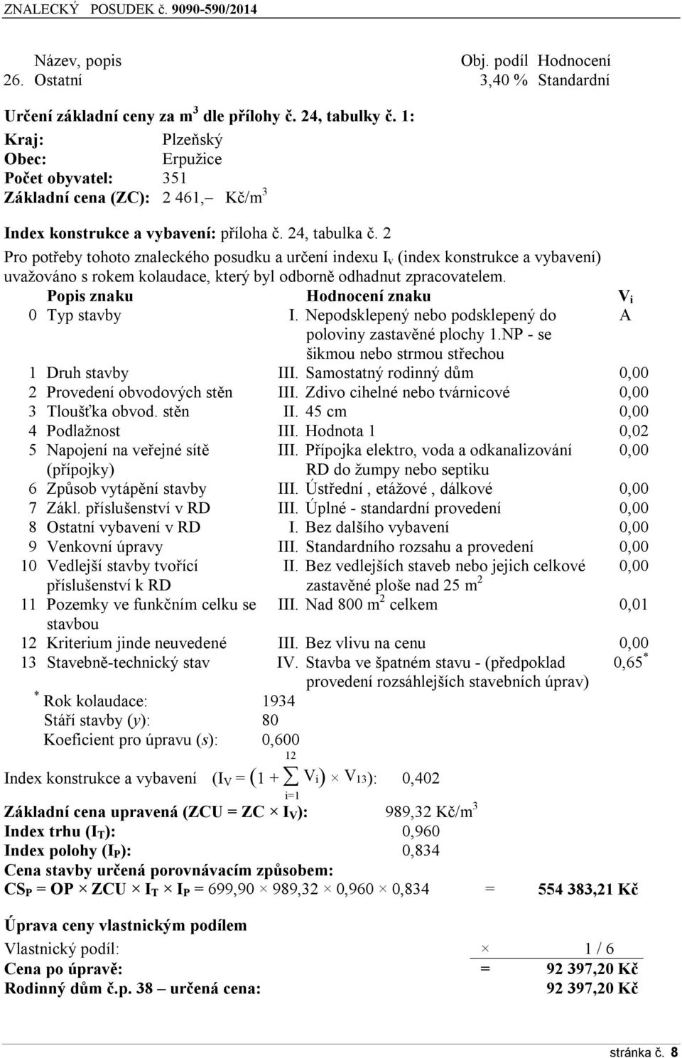 2 Pro potřeby tohoto znaleckého posudku a určení indexu I v (index konstrukce a vybavení) uvažováno s rokem kolaudace, který byl odborně odhadnut zpracovatelem.