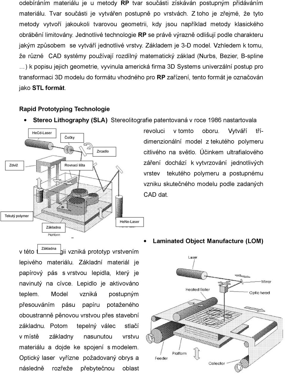 Jednotlivé technologie RP se právě výrazně odlišují podle charakteru jakým způsobem se vytváří jednotlivé vrstvy. Základem je 3-D model.