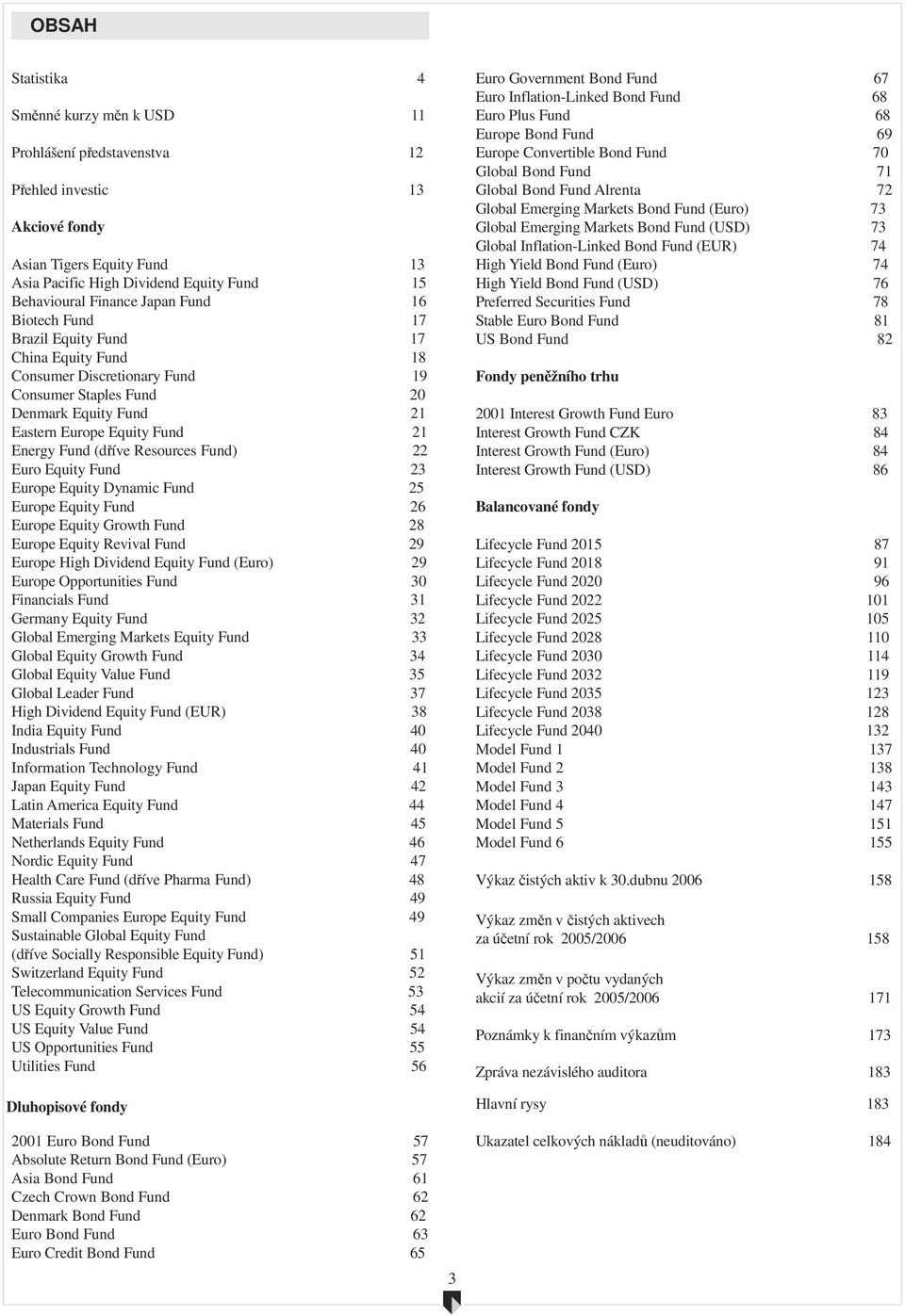 (dříve Resources Fund) 22 Euro Equity Fund 23 Europe Equity Dynamic Fund 25 Europe Equity Fund 26 Europe Equity Growth Fund 28 Europe Equity Revival Fund 29 Europe High Dividend Equity Fund (Euro) 29