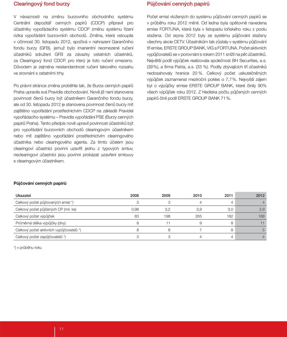 listopadu 2012, spočívá v nahrazení Garančního fondu burzy (GFB), jemuž bylo imanentní neomezené ručení účastníků sdružení GFB za závazky ostatních účastníků, za Clearingový fond CDCP, pro který je