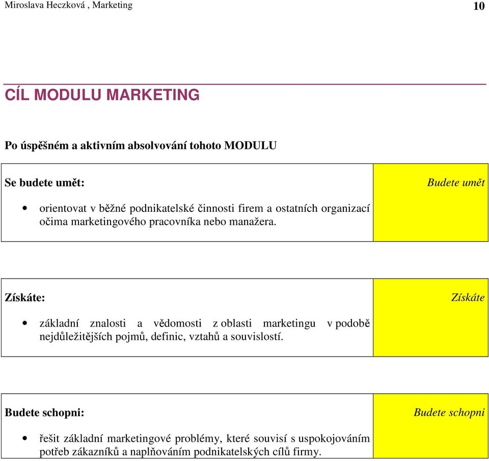 Získáte: Získáte základní znalosti a vdomosti z oblasti marketingu v podob nejdležitjších pojm, definic, vztah a souvislostí.