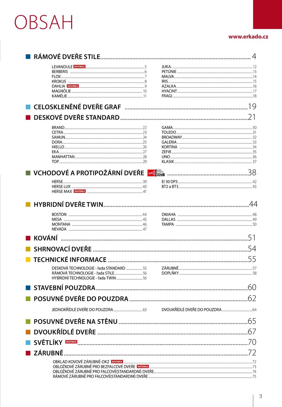 .. 39 HERSE LUX... HERSE MAX NOVINKA...41 GAMA...30 TOLEDO...31 BROADWAY... 32 GALERIA... 33 KORTINA...34 ZEFIR... 35 UNO...36 KLASIK... 37 NEPRŮ- ZVUČNOST 32dB...38 EI 30 DP3... 42 BT2 a BT3.