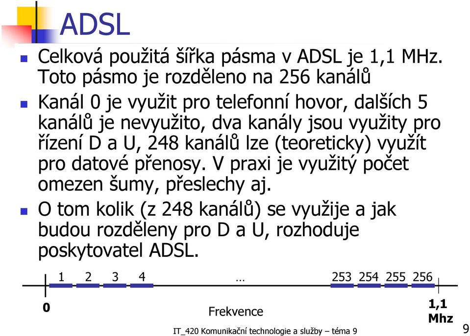 využity pro řízení D a U, 248 kanálů lze (teoreticky) využít pro datové přenosy.