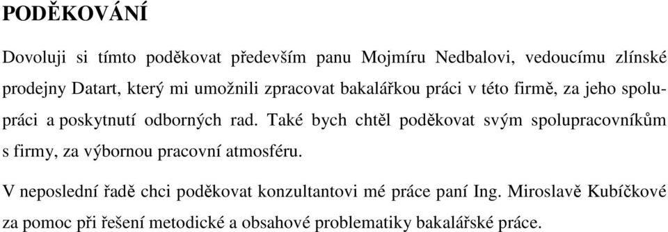 Také bych chtěl poděkovat svým spolupracovníkům s firmy, za výbornou pracovní atmosféru.