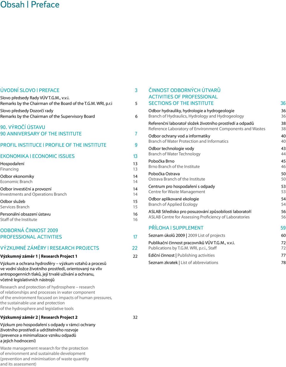 investiční a provozní 14 Investments and Operations Branch 14 Odbor služeb 15 Services Branch 15 Personální obsazení ústavu 16 Staff of the Institute 16 Odborná činnost 2009 Professional Activities