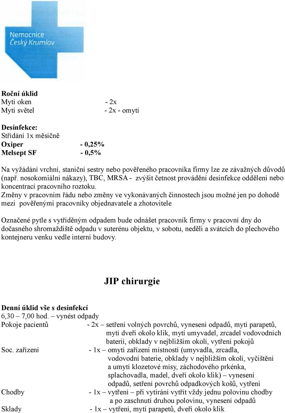 Změny v pracovním řádu nebo změny ve vykonávaných činnostech jsou možné jen po dohodě mezi pověřenými pracovníky objednavatele a zhotovitele Označené pytle s vytříděným odpadem bude odnášet pracovník