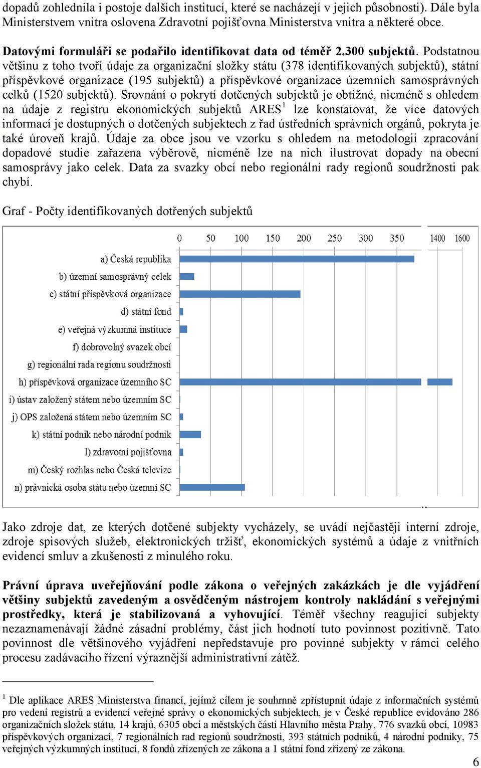 Podstatnou většinu z toho tvoří údaje za organizační složky státu (378 identifikovaných subjektů), státní příspěvkové organizace (195 subjektů) a příspěvkové organizace územních samosprávných celků