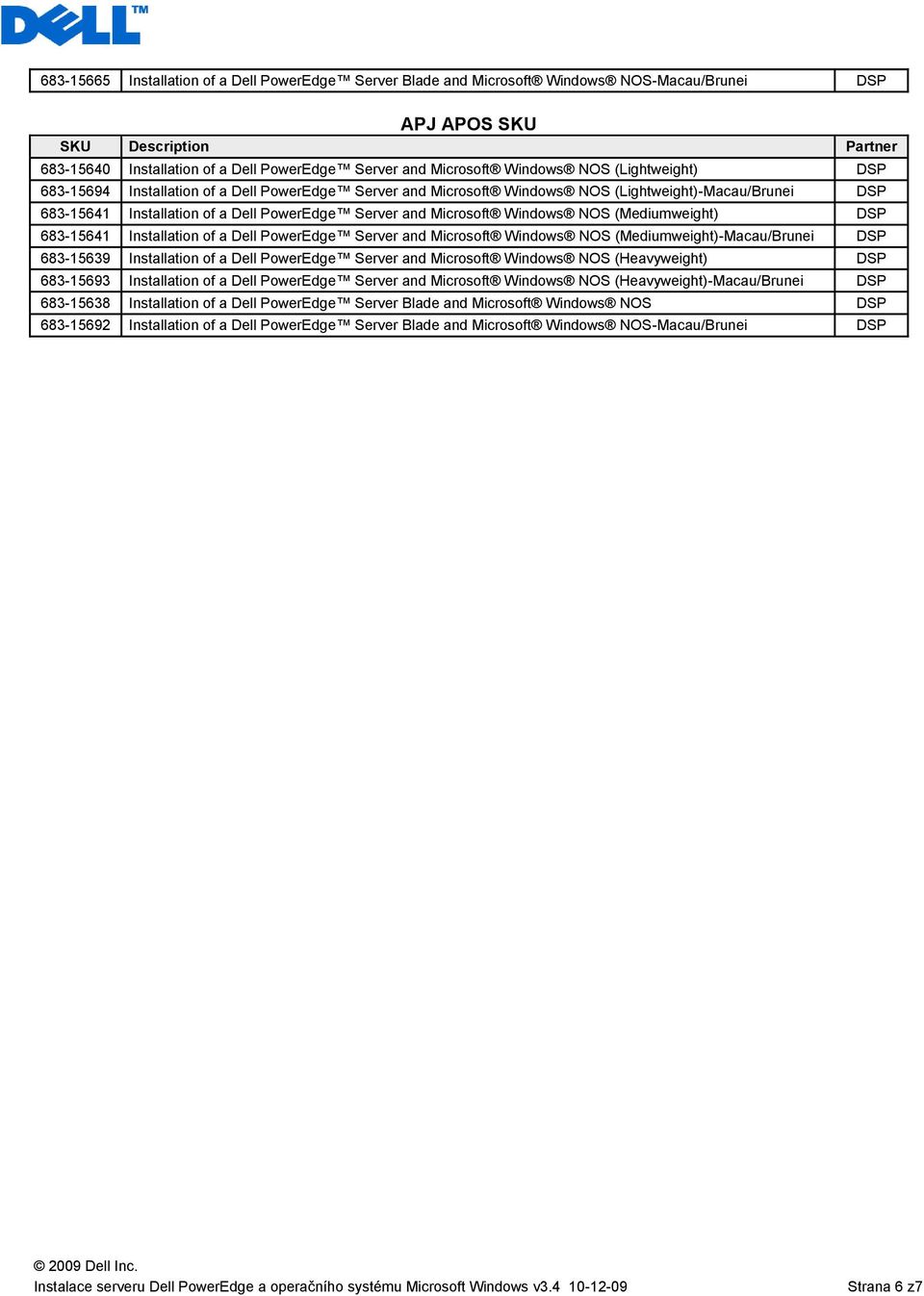 NOS (Mediumweight) DSP 683-15641 Installation of a Dell PowerEdge Server and Microsoft Windows NOS (Mediumweight)-Macau/Brunei DSP 683-15639 Installation of a Dell PowerEdge Server and Microsoft