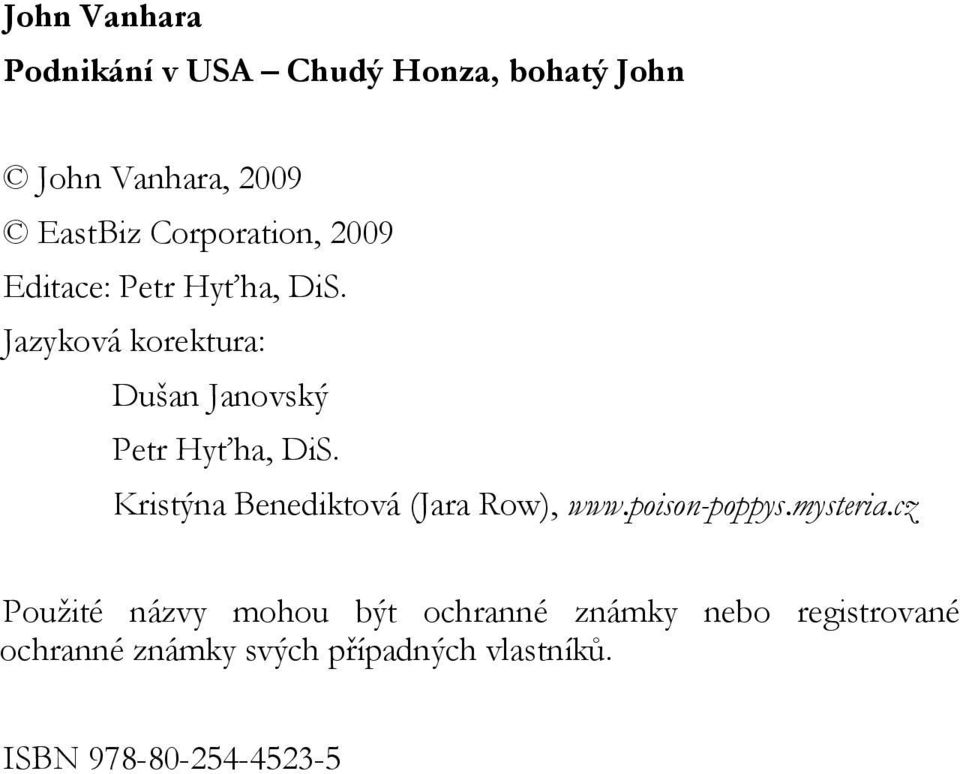 Jazyková korektura: Dušan Janovský Petr Hyťha, DiS. Kristýna Benediktová (Jara Row), www.