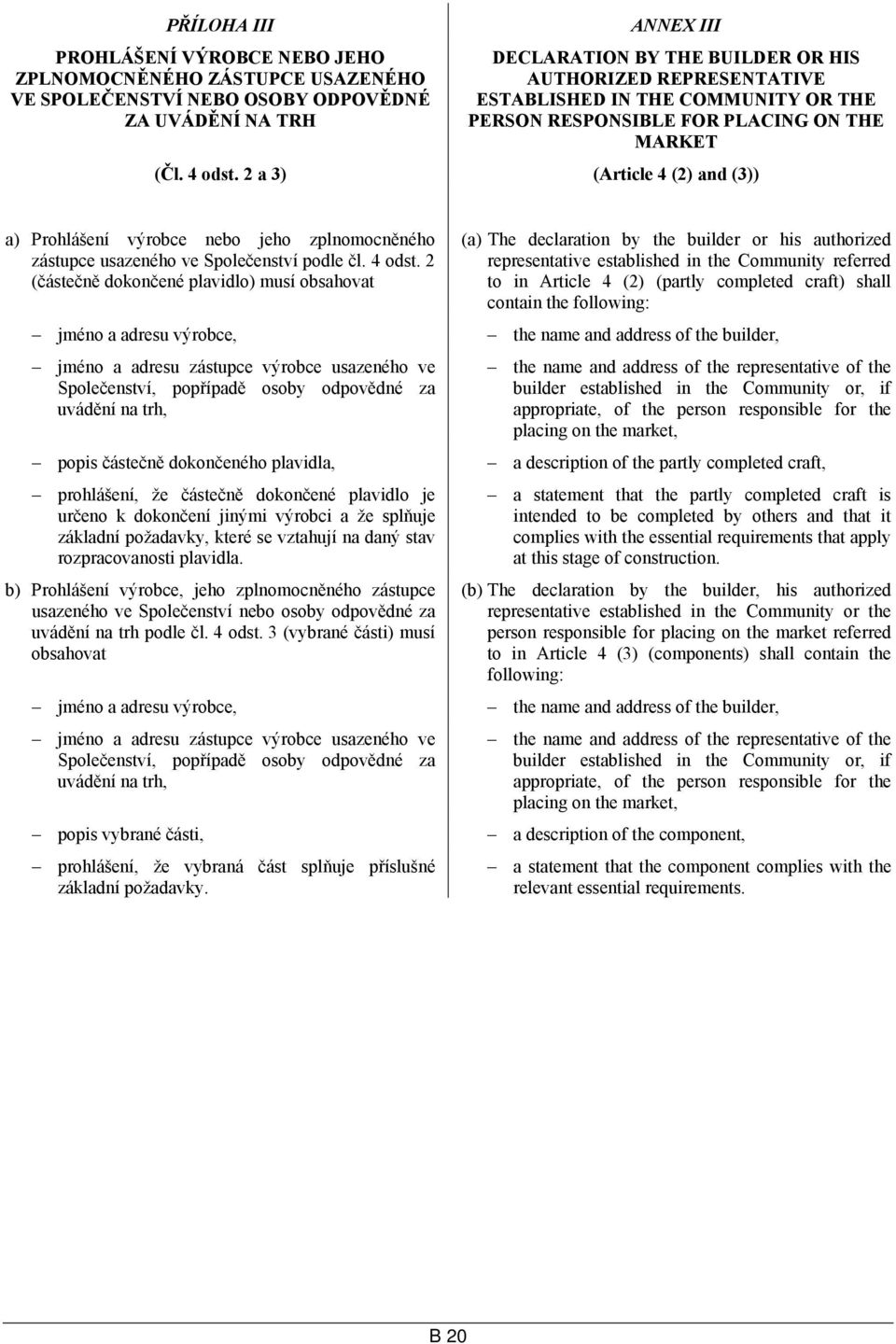 2 a 3) (Article 4 (2) and (3)) a) Prohlášení výrobce nebo jeho zplnomocněného zástupce usazeného ve Společenství podle čl. 4 odst.