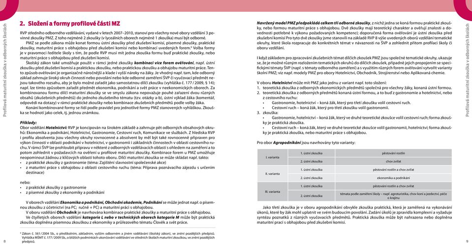 PMZ se podle zákona může konat formou ústní zkoušky před zkušební komisí, písemné zkoušky, praktické zkoušky, maturitní práce s obhajobou před zkušební komisí nebo kombinací uvedených forem.