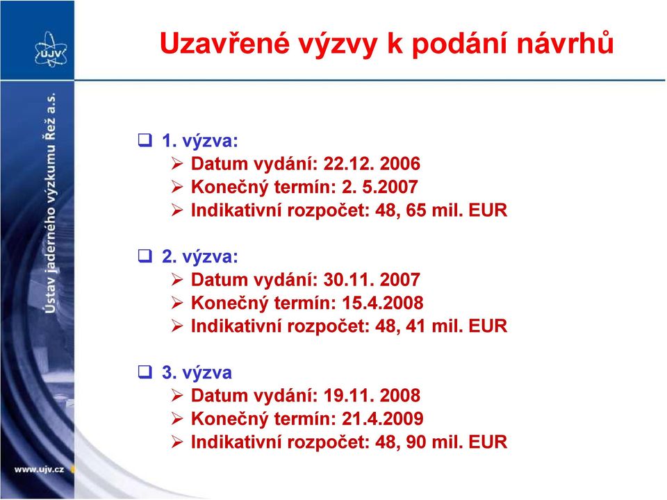 výzva: Datum vydání: 30.11. 2007 Konečný termín: 15.4.