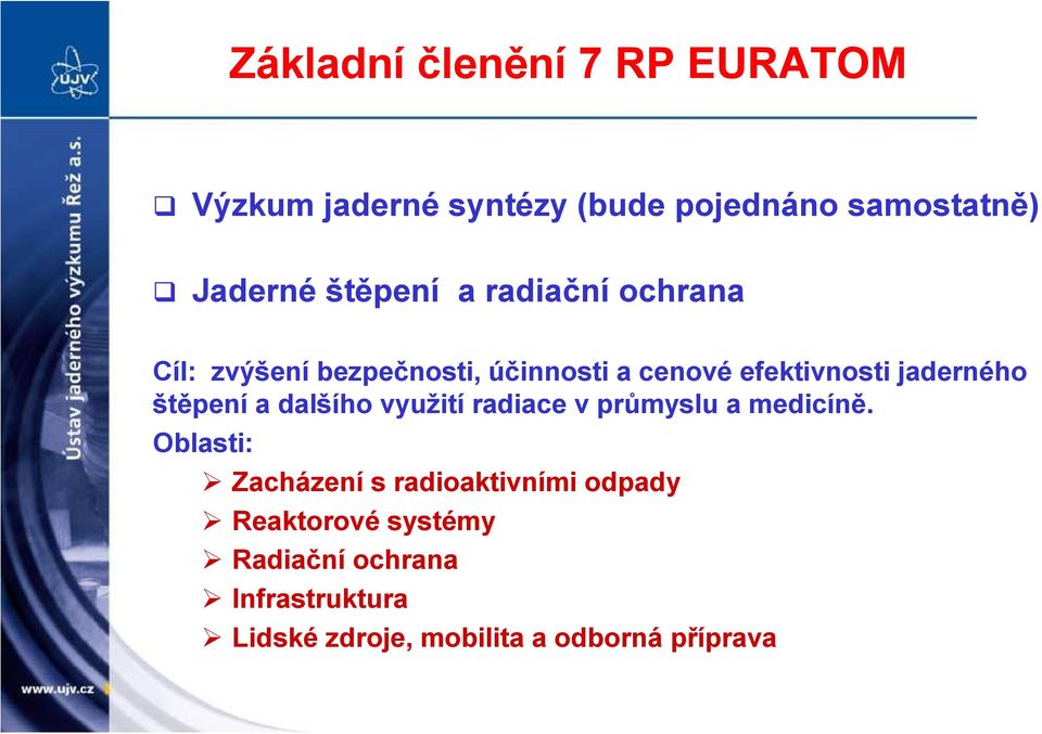 štěpení a dalšího využití radiace v průmyslu a medicíně.