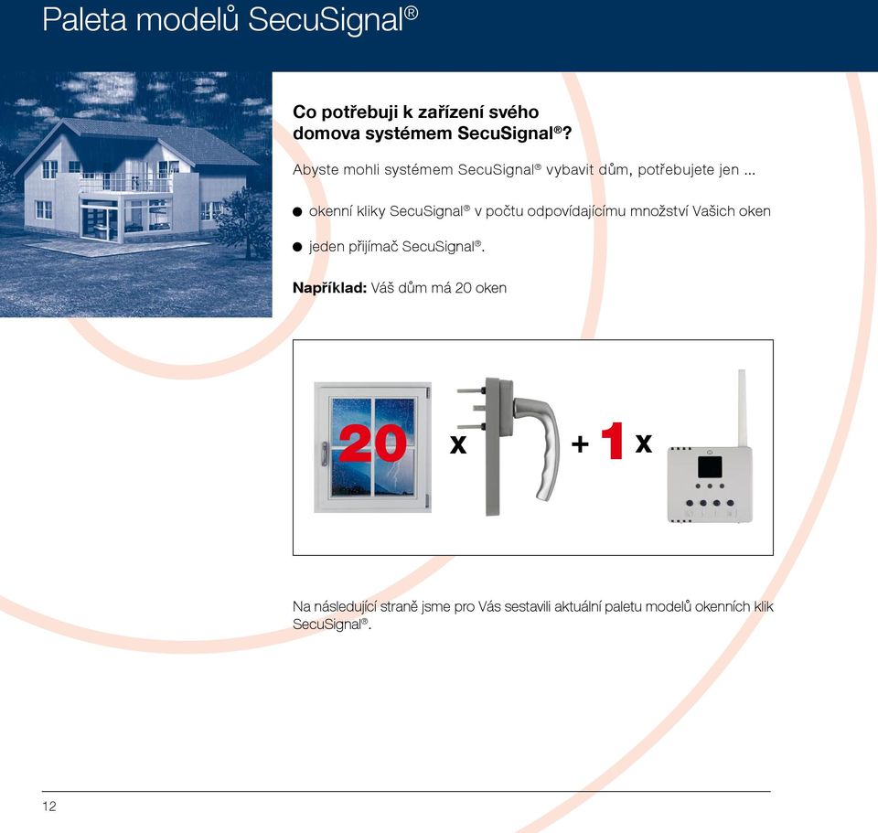 .. okenní kliky SecuSignal v počtu odpovídajícímu množství Vašich oken jeden přijímač SecuSignal.