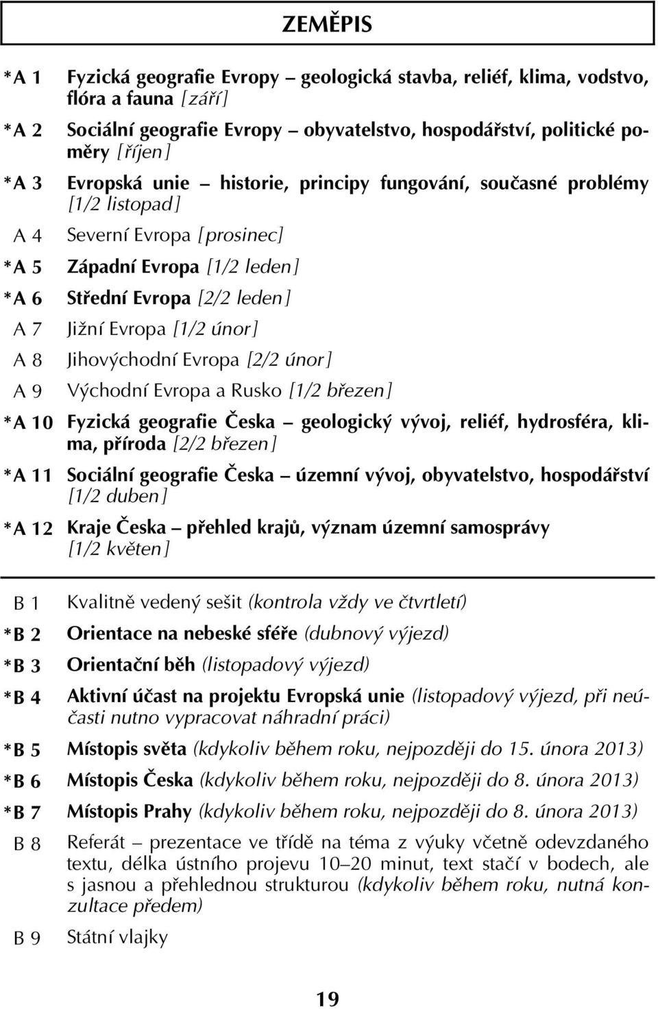 prosinec] Západní Evropa [1/2 leden ] Střední Evropa [2/2 leden ] Jižní Evropa [1/2 únor ] Jihovýchodní Evropa [2/2 únor ] Východní Evropa a Rusko [1/2 březen ] Fyzická geografie Česka geologický