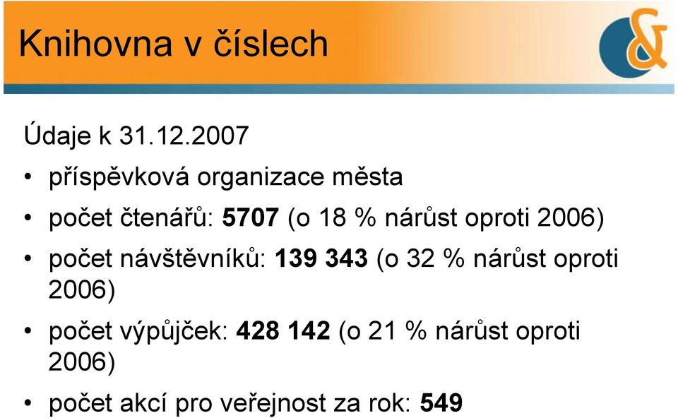 nárůst oproti 2006) počet návštěvníků: 139 343 (o 32 % nárůst