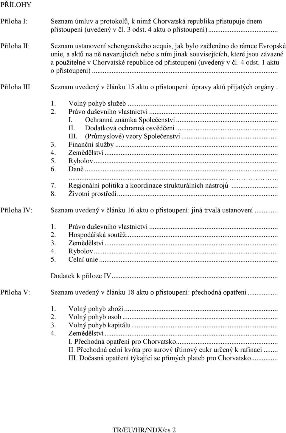 od přistoupení (uvedený v čl. 4 odst. 1 aktu o přistoupení)... Příloha III: Seznam uvedený v článku 15 aktu o přistoupení: úpravy aktů přijatých orgány. 1. Volný pohyb služeb... 2.