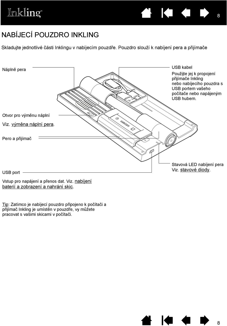 nebo pouzdra s on your computer, or USB portem vašeho to a powered nebo USB hub. počítače napájeným USB hubem. Pen extractor Otvorcartridge pro výměnu náplní See replacing pen cartridge. Viz.