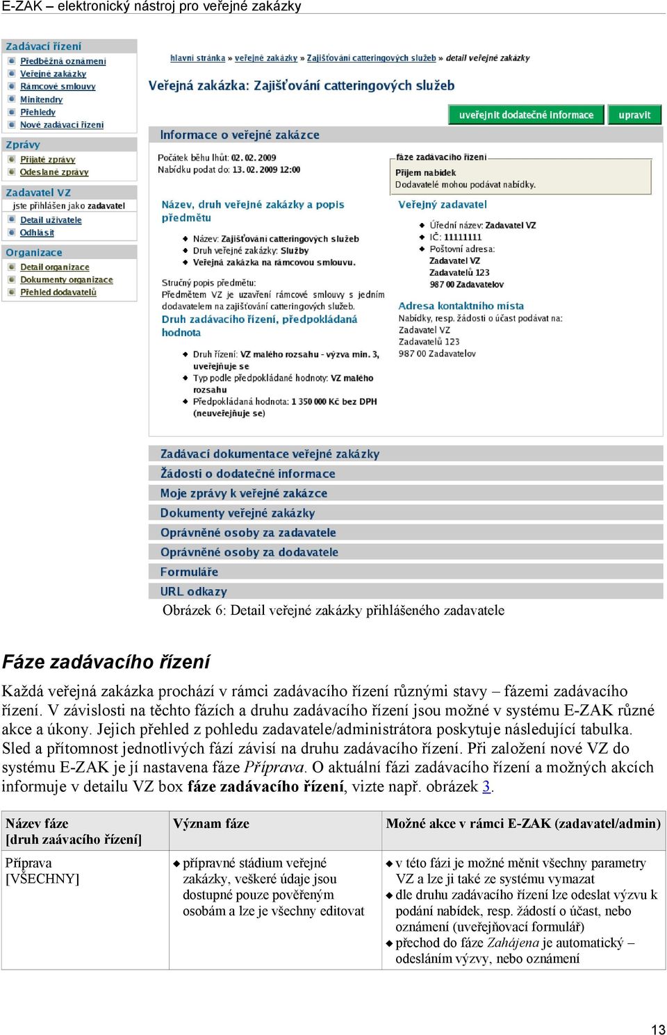 Sled a přítomnost jednotlivých fází závisí na druhu zadávacího řízení. Při založení nové VZ do systému E-ZAK je jí nastavena fáze Příprava.