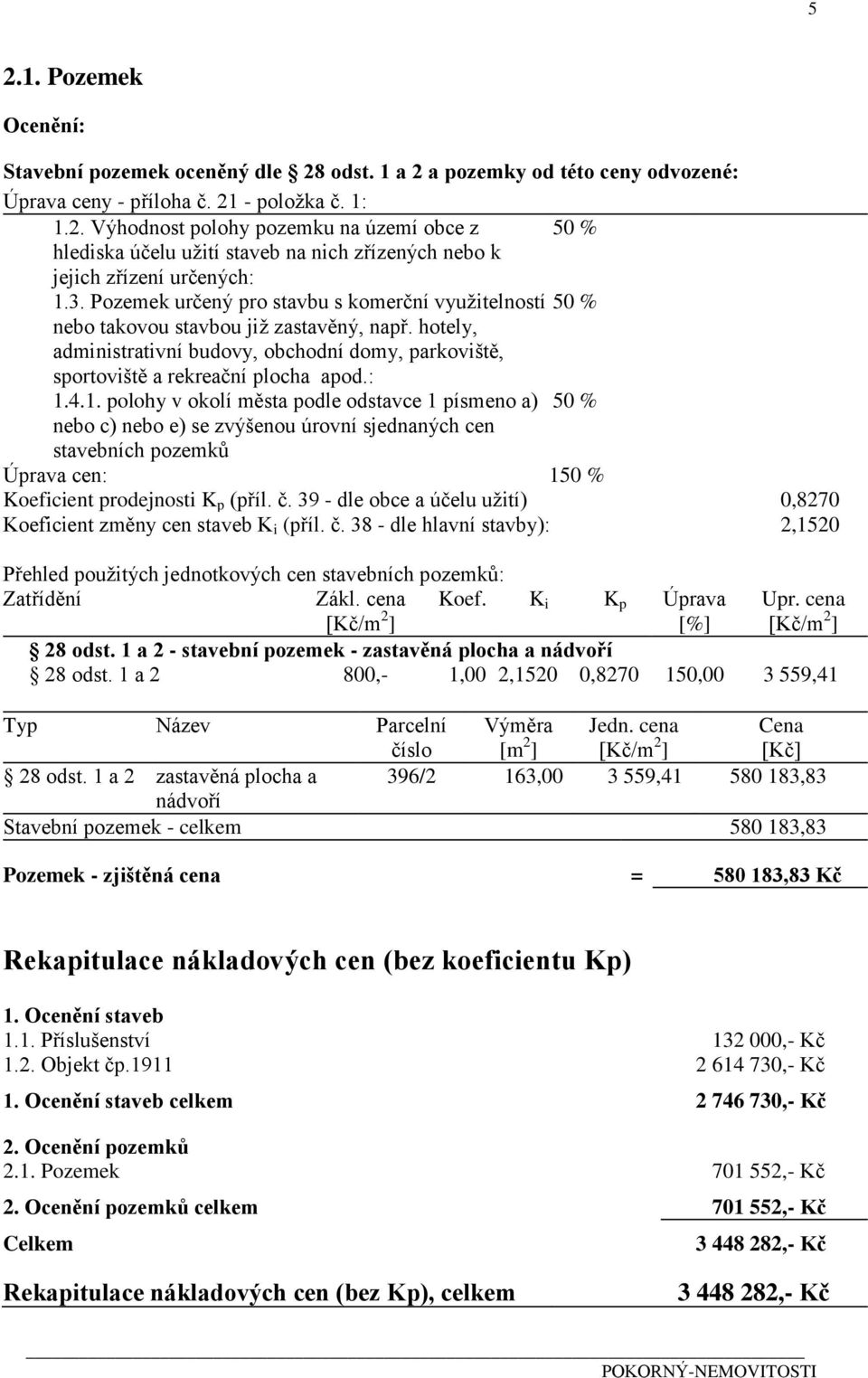 4.1. polohy v okolí města podle odstavce 1 písmeno a) 50 % nebo c) nebo e) se zvýšenou úrovní sjednaných cen stavebních pozemků Úprava cen: 150 % Koeficient prodejnosti K p (příl. č.