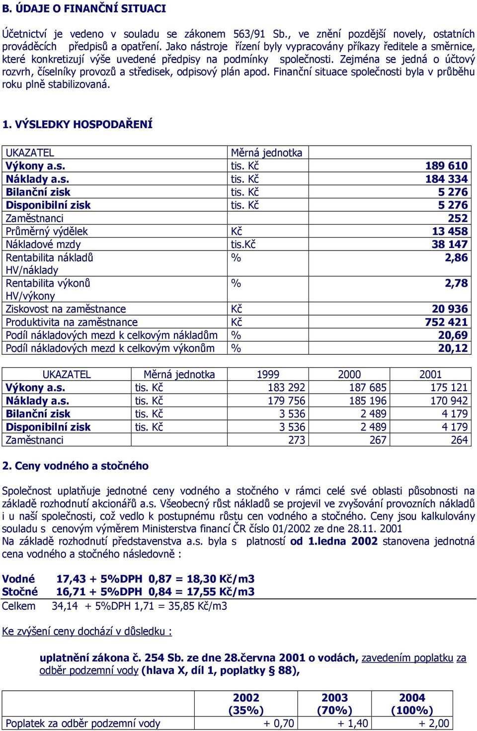 Zejména se jedná o účtový rozvrh, číselníky provozů a středisek, odpisový plán apod. Finanční situace společnosti byla v průběhu roku plně stabilizovaná. 1.